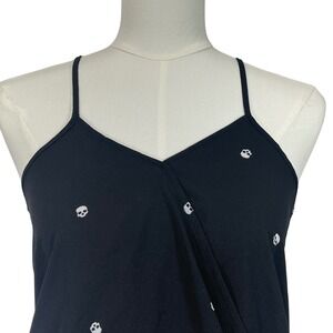 Hippie Rose Black Skull Print Sleeveless‎ V Neck Tank Top - XS